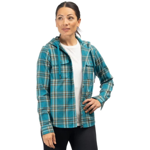 Ginny Mountain Midweight Stretch Flannel Hoodie Deep Lagoon - Golden Brown