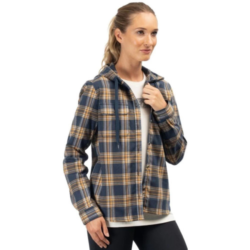 Ginny Mountain Midweight Stretch Flannel Hoodie Dress Blues - Golden Brown